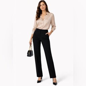 Theory Rosel Sevona Stretch Wool Straight Trouser Pants Black size 10 34” inseam